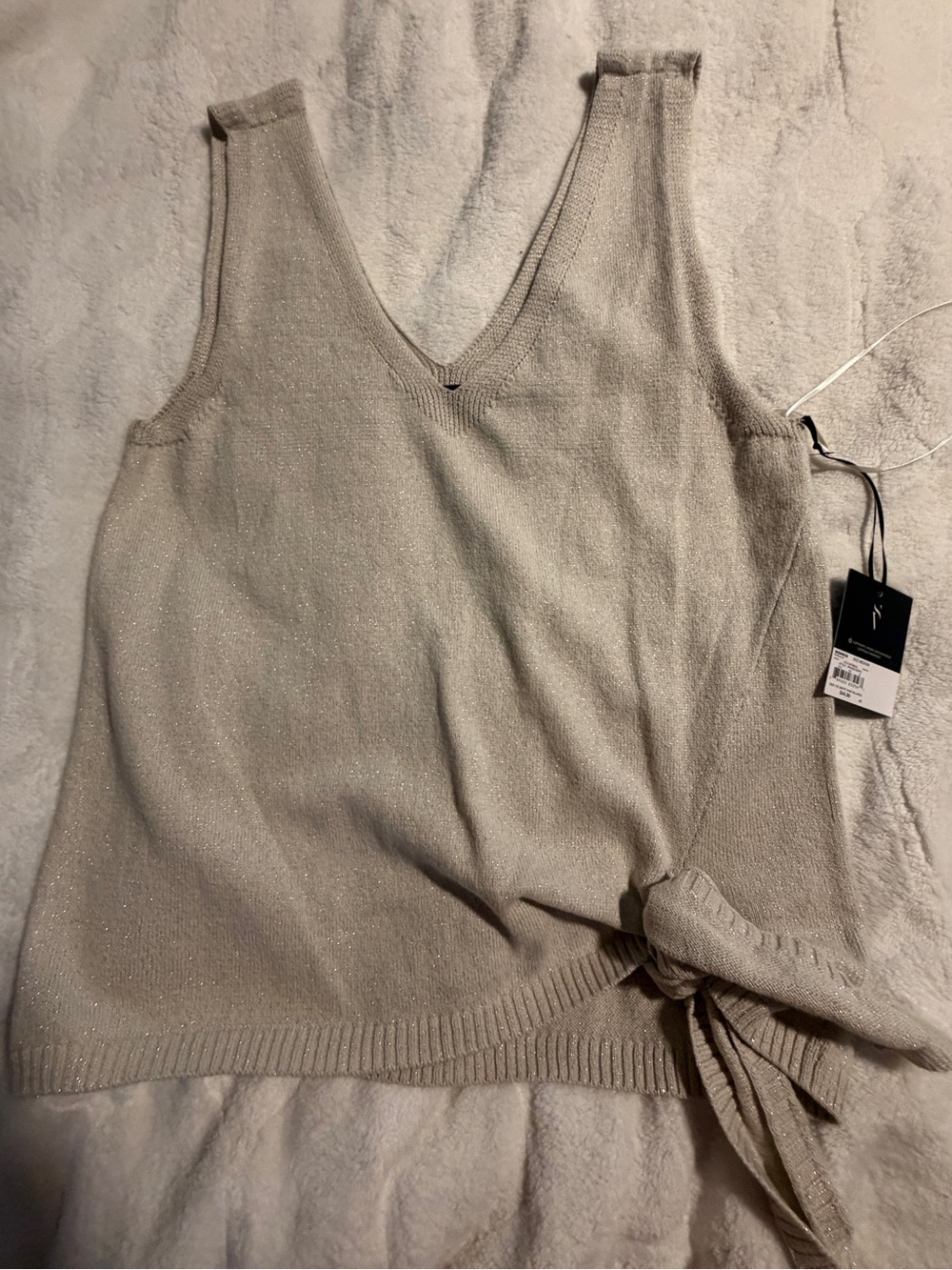 Simply Vera Vera Wang Beige Sparkle V-Neck Tank Sweater